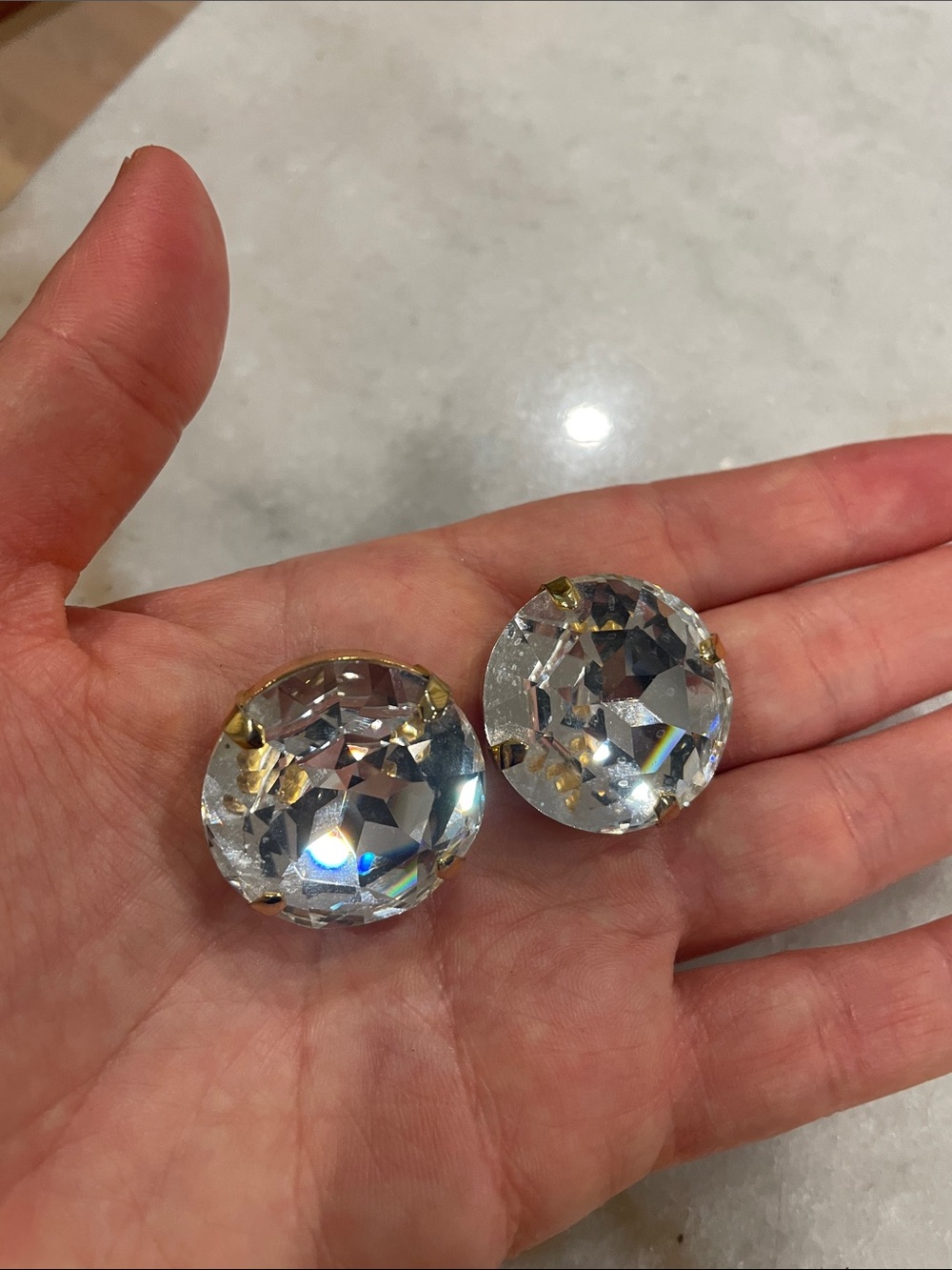 Clear Crystal Round Clip-On Earrings with Gold Prongs